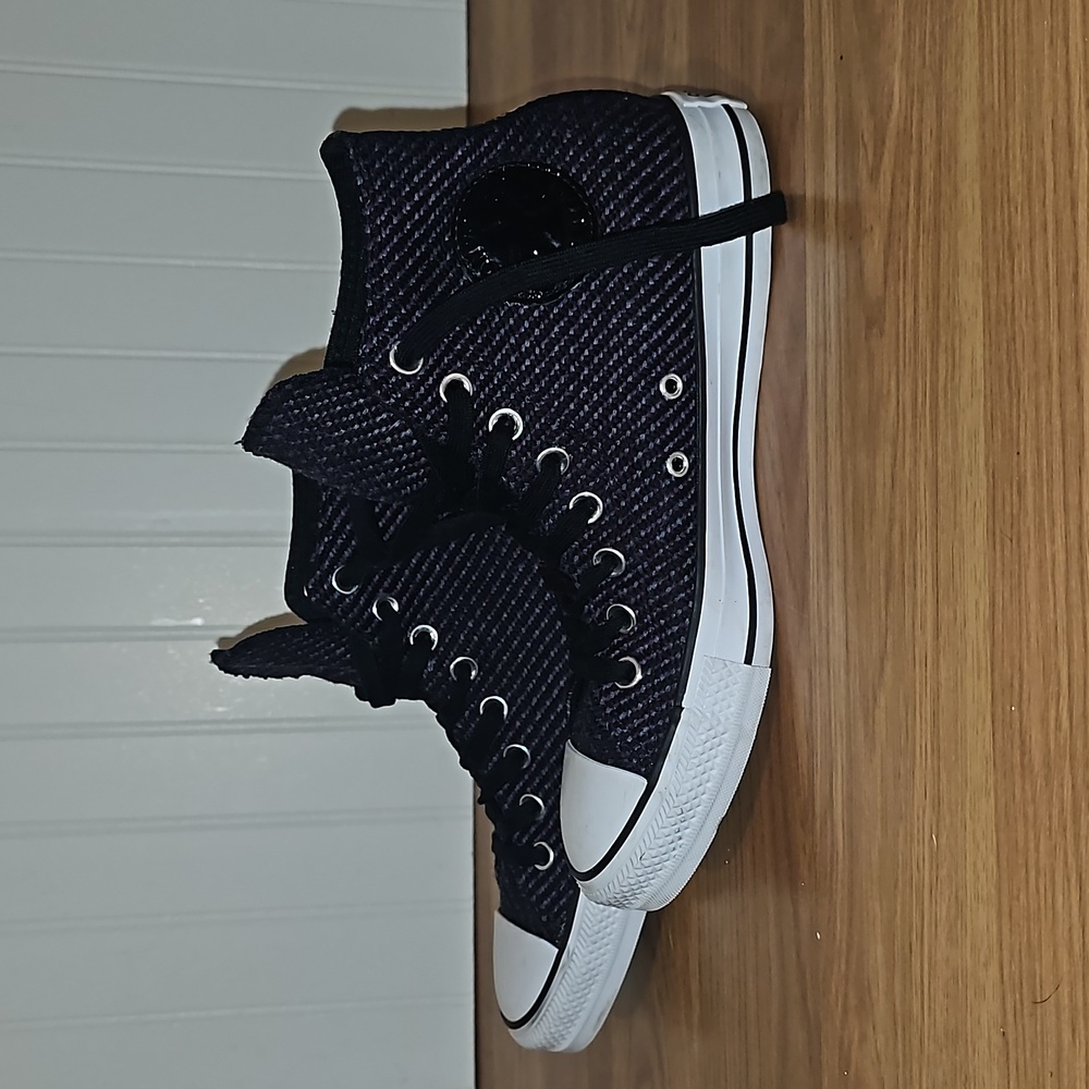 Converse men 7 women 9 black purple blue knit weave canvas lined sneakers - Picture 6 of 14